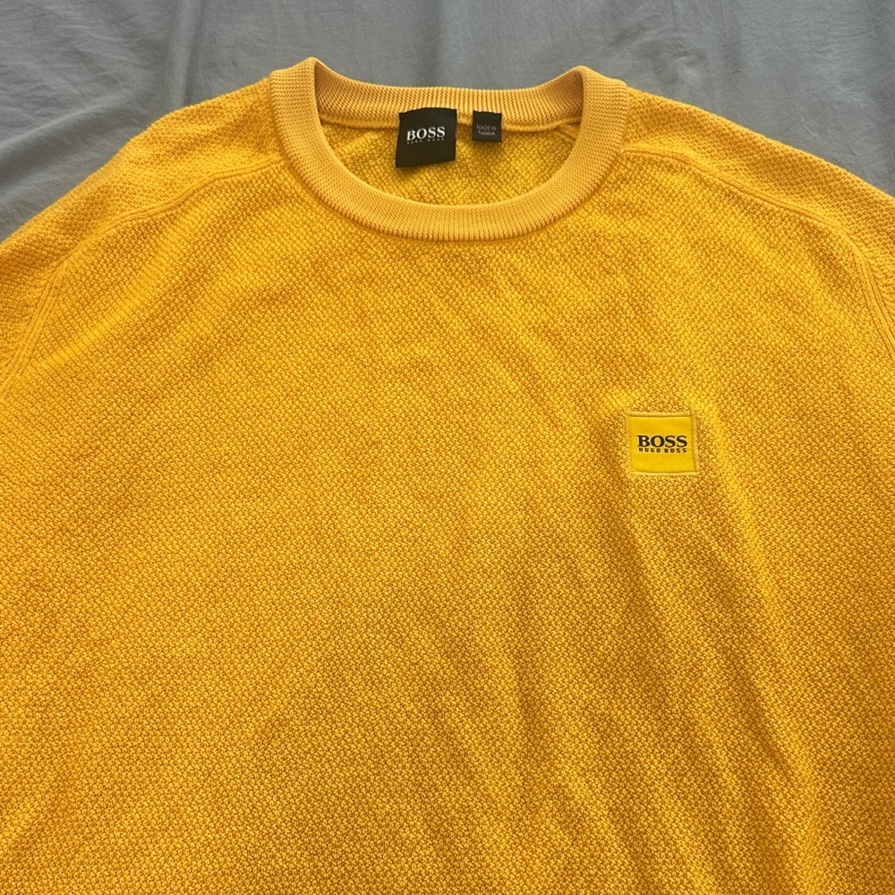Hugo Boss Crewneck Mustard Textured Knit Pullover Sweater sz XXL